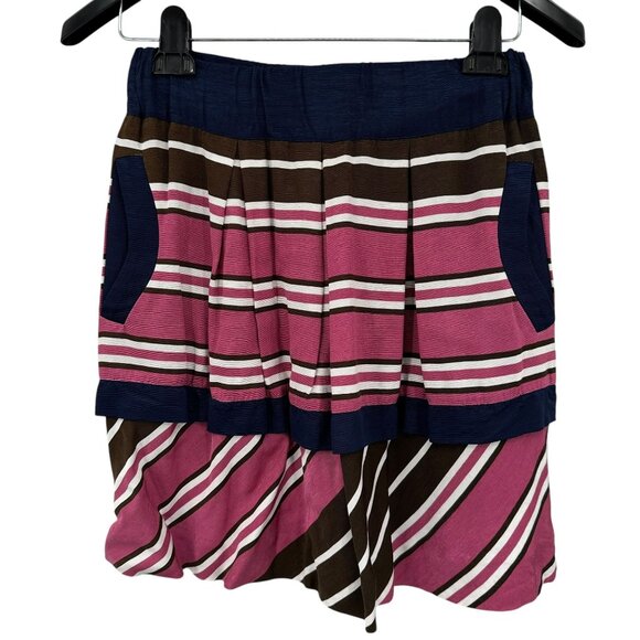 Maeve Striped Skirt Sz 4 Pink Blue Colorblock Tiered Pockets Skater - Picture 2 of 7